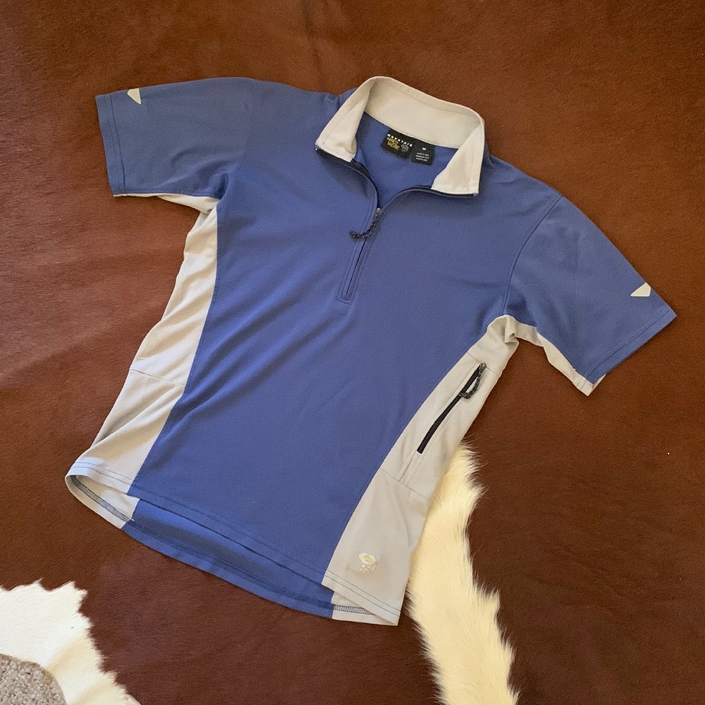Mountain Hardware Polo Shirt Medium 1/4 Zip Short-Sleeved Blue Gray Golf Casual